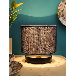 devansh blue jute shade lamp with black wood base for decorationofficehomegiftingstudy for officehomegifting -7x7x7 inches -