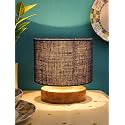 Devansh Blue Jute Shade Lamp with Natural Wood Base for Decoration/Office/Home/Gifting/Study for Office/Home/Gifting -(7x7x7) Inches -