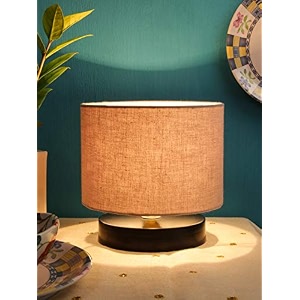 devansh grey cotton shade lamp with black wood base for decorationofficehomegiftingstudy for officehomegifting -7x7x7 inches -
