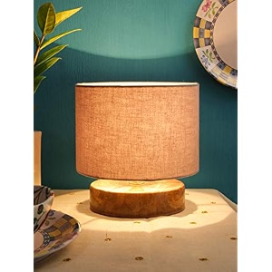 devansh grey cotton shade lamp with natural wood base for decorationofficehomegiftingstudy for officehomegifting -7x7x7 inches -