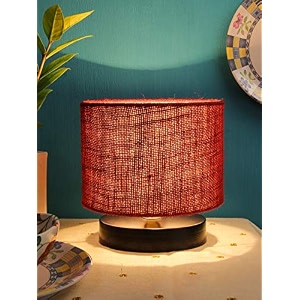 devansh maroon jute shade lamp with black wood base for decorationofficehomegiftingstudy for officehomegifting -7x7x7 inches -