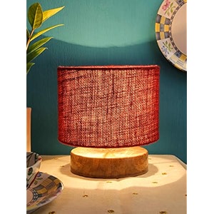 devansh maroon jute shade lamp with natural wood base for decorationofficehomegiftingstudy for officehomegifting -7x7x7 inches -