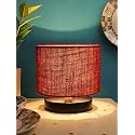 Devansh Maroon Jute Shade Lamp with Black Wood Base for Decoration/Office/Home/Gifting/Study for Office/Home/Gifting -(7x7x7) Inches -