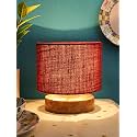 Devansh Maroon Jute Shade Lamp with Natural Wood Base for Decoration/Office/Home/Gifting/Study for Office/Home/Gifting -(7x7x7) Inches -