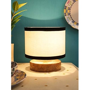 devansh white amp shade lamp with natural wood base for decorationofficehomegiftingstudy for officehomegifting -7x7x7 inches -