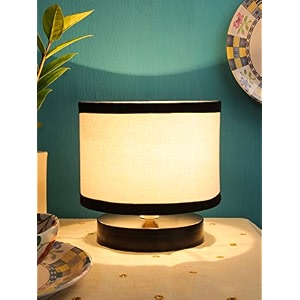 devansh white amp black shade lamp with black wood base for decorationofficehomegiftingstudy for officehomegifting -7x7x7 inches -