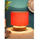Devansh Orange Cotton Shade Lamp with Natural Wood Basefor Decoration/Office/Home/Gifting/Study for Office/Home/Gifting -(7x7x7) Inches Fluorescent