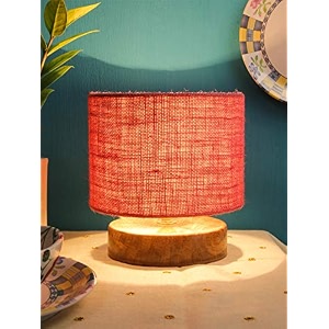 devansh pink jute shade lamp with natural wood base for decorationofficehomegiftingstudy for officehomegifting -7x7x7 inches -