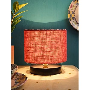 devansh pink jute shade lamp with black wood base for decorationofficehomegiftingstudy for officehomegifting -7x7x7 inches -