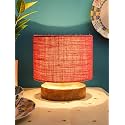 Devansh Pink Jute Shade Lamp with Natural Wood Base for Decoration/Office/Home/Gifting/Study for Office/Home/Gifting -(7x7x7) Inches -