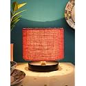 Devansh Pink Jute Shade Lamp with Black Wood Base for Decoration/Office/Home/Gifting/Study for Office/Home/Gifting -(7x7x7) Inches -