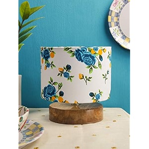 devansh multicolor cotton shade lamp with natural wood base for decorationofficehomegiftingstudy for officehomegifting -7x7x7 inches -