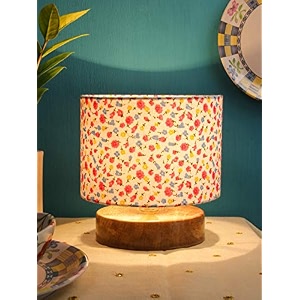 devansh multicolor cotton shade lamp with natural wood base for decorationofficehomegiftingstudy for officehomegifting -7x7x7 inches -