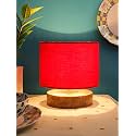 Devansh Red Cotton Shade Lamp with Natural Wood Basefor Decoration/Office/Home/Gifting/Study for Office/Home/Gifting -(7x7x7) Inches -