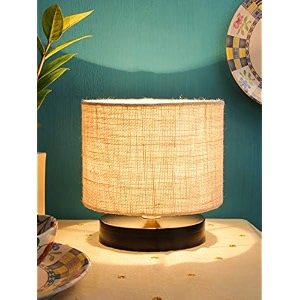 devansh white jute shade lamp with black wood base for decorationofficehomegiftingstudy for officehomegifting -7x7x7 inches -