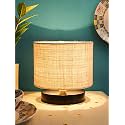 Devansh White Jute Shade Lamp with Black Wood Base for Decoration/Office/Home/Gifting/Study for Office/Home/Gifting -(7x7x7) Inches -