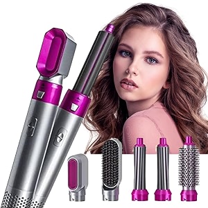 drumstone -  5-in-1 hot air brush hair styler for women  pink airwrap with negative ion technology  5 attachments for straightening curling volumizing amp frizz control