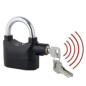 drumstone touch security alarm lock - gift for protecting home door car motorbike - safety padlock with loud alarm black - anti-theft device for garage bicycle gate and more