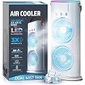 Drumstone(????????+???? Years Warranty) Portable Double Ended Mist Spray Fan USB Rechargeable Mini AC Air Cooler Misting Fans for Home,Table | Electric Cooler With 280ml Water 7colors Led & Remote (WHITE)