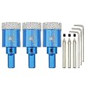 Dry Diamond Core Drill Bit with Pilot Bit - 1 1/8" inch Diamond Tile Hole Saw with Triangle Shank for Porcelain Tile Ceramic Stone Granite Marble(3pcs)