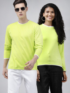 the dry state pack of 2 couple colorblock round neck cotton blend light green t-shirt