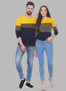 the dry state pack of 2 couple colorblock round neck cotton blend multicolor t-shirt