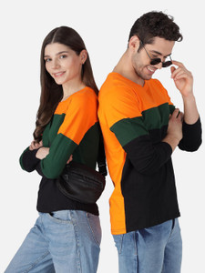 the dry state pack of 2 couple colorblock round neck cotton blend multicolor t-shirt