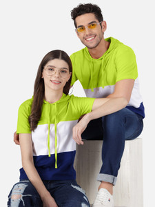 the dry state pack of 2 couple t shirt couple colorblock round neck cotton blend multicolor t-shirt
