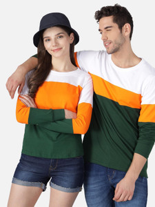the dry state pack of 2 couple colorblock round neck cotton blend multicolor t-shirt