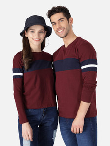 the dry state pack of 2 couple colorblock round neck cotton blend multicolor t-shirt