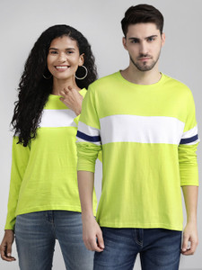 the dry state pack of 2 couple colorblock round neck cotton blend light green t-shirt