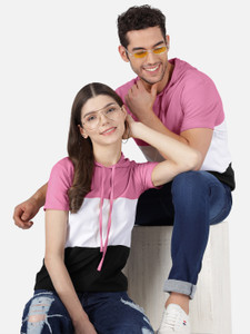 the dry state pack of 2 couple colorblock round neck cotton blend multicolor t-shirt