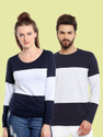 THE DRY STATE Pack of 2 Couple Colorblock Round Neck Cotton Blend Dark Blue, White T-Shirt