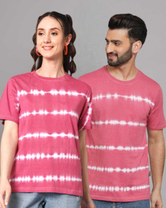 the dry state pack of 2 couple printed round neck cotton blend pink t-shirt
