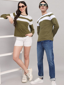the dry state striped couple round neck green t-shirt