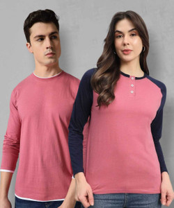 the dry state pack of 2 couple printed round neck cotton blend pink t-shirt