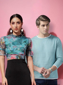 the dry state printed couple round neck multicolor t-shirt