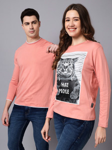 the dry state pack of 2 couple printed round neck cotton blend pink t-shirt