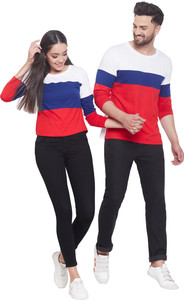 the dry state pack of 2 couple striped round neck cotton blend multicolor t-shirt