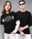 THE DRY STATE Pack of 2 Couple Printed Round Neck Cotton Blend Black T-Shirt