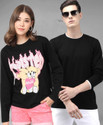 THE DRY STATE Pack of 2 Couple Printed Round Neck Cotton Blend Black T-Shirt