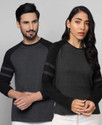 THE DRY STATE Pack of 2 Couple Printed Round Neck Cotton Blend Black, Grey T-Shirt