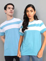 THE DRY STATE Pack of 2 Couple Striped Round Neck Cotton Blend Light Blue T-Shirt
