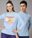 THE DRY STATE Pack of 2 Couple Printed Round Neck Cotton Blend Light Blue T-Shirt