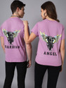 THE DRY STATE Pack of 2 Couple Printed Round Neck Cotton Blend Purple T-Shirt