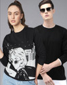 THE DRY STATE Pack of 2 Couple Printed Round Neck Cotton Blend Black T-Shirt