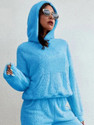 THE DRY STATE Solid Hooded Neck Casual Women Blue Sweater