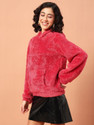 THE DRY STATE Solid Hooded Neck Casual Women Red Sweater