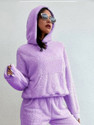 THE DRY STATE Women Solid Hooded Neck Purple Sweater