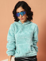 THE DRY STATE Solid Hooded Neck Casual Women Green Sweater